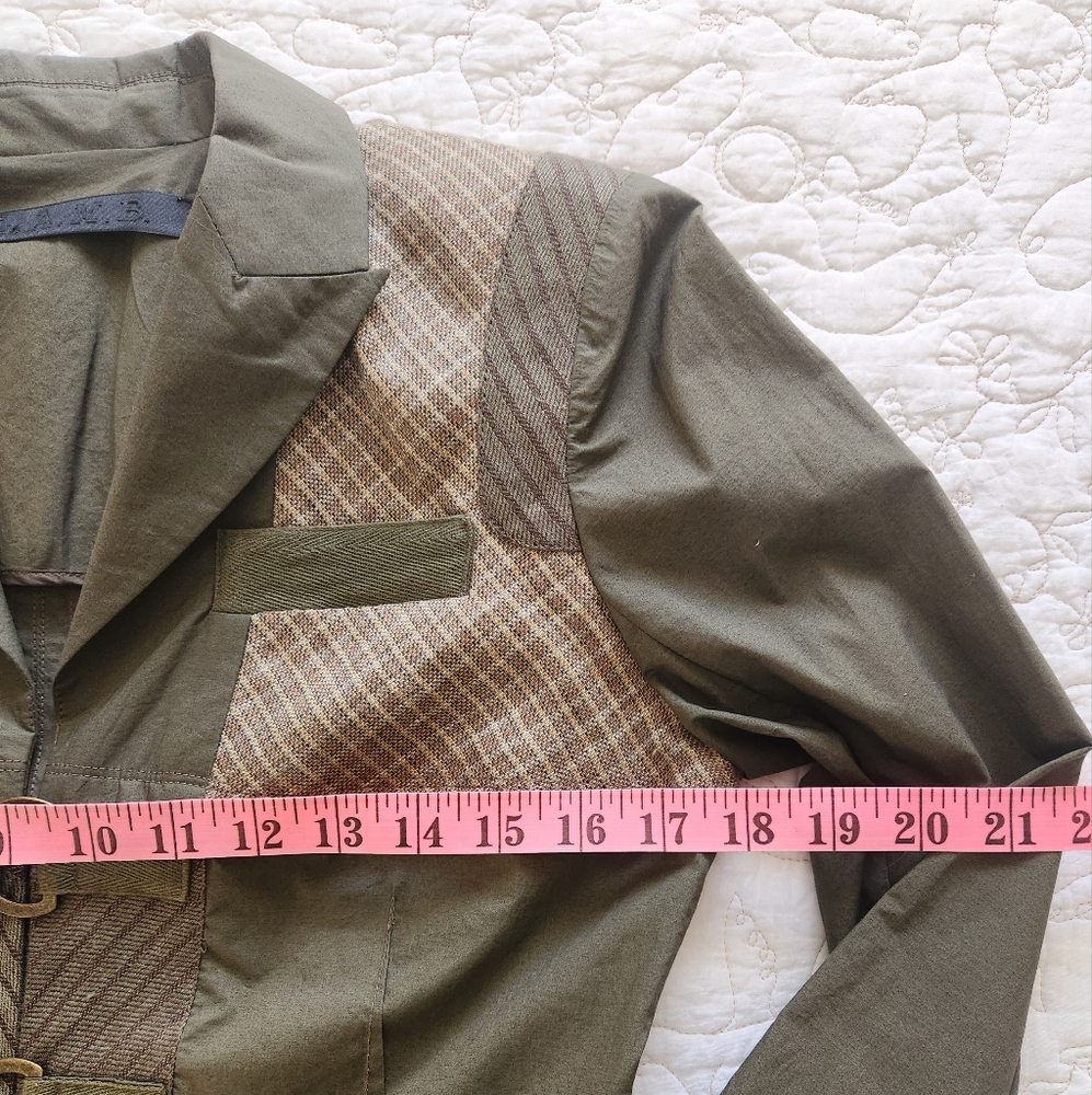 Vintage Y2K L.A.M.B. Jacket Size 4 Gwen Stefani Olive Green Plaid Cotton Linen - Picture 14 of 16
